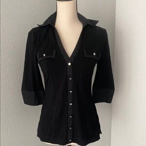 White House Black Market Women's Black Button-Up Top